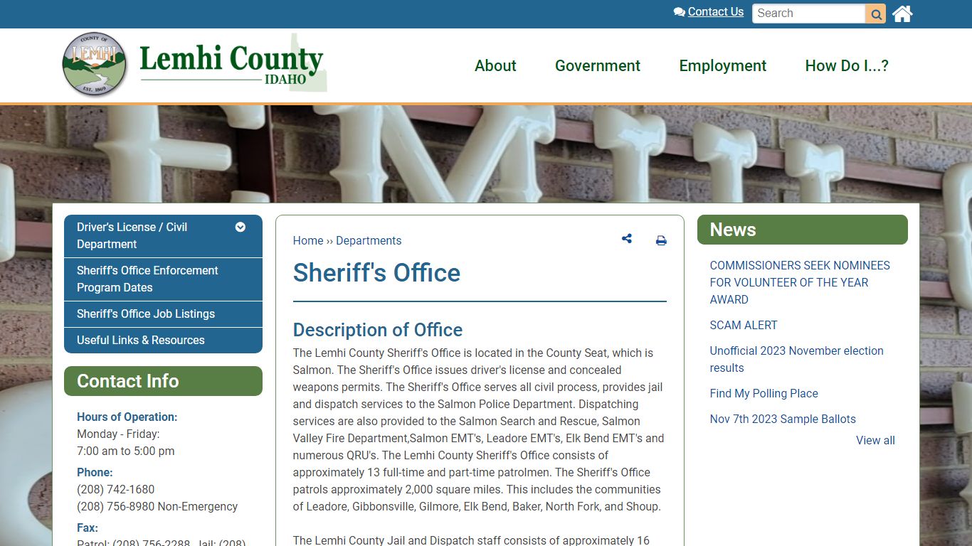 Sheriff's Office | Lemhi County, ID