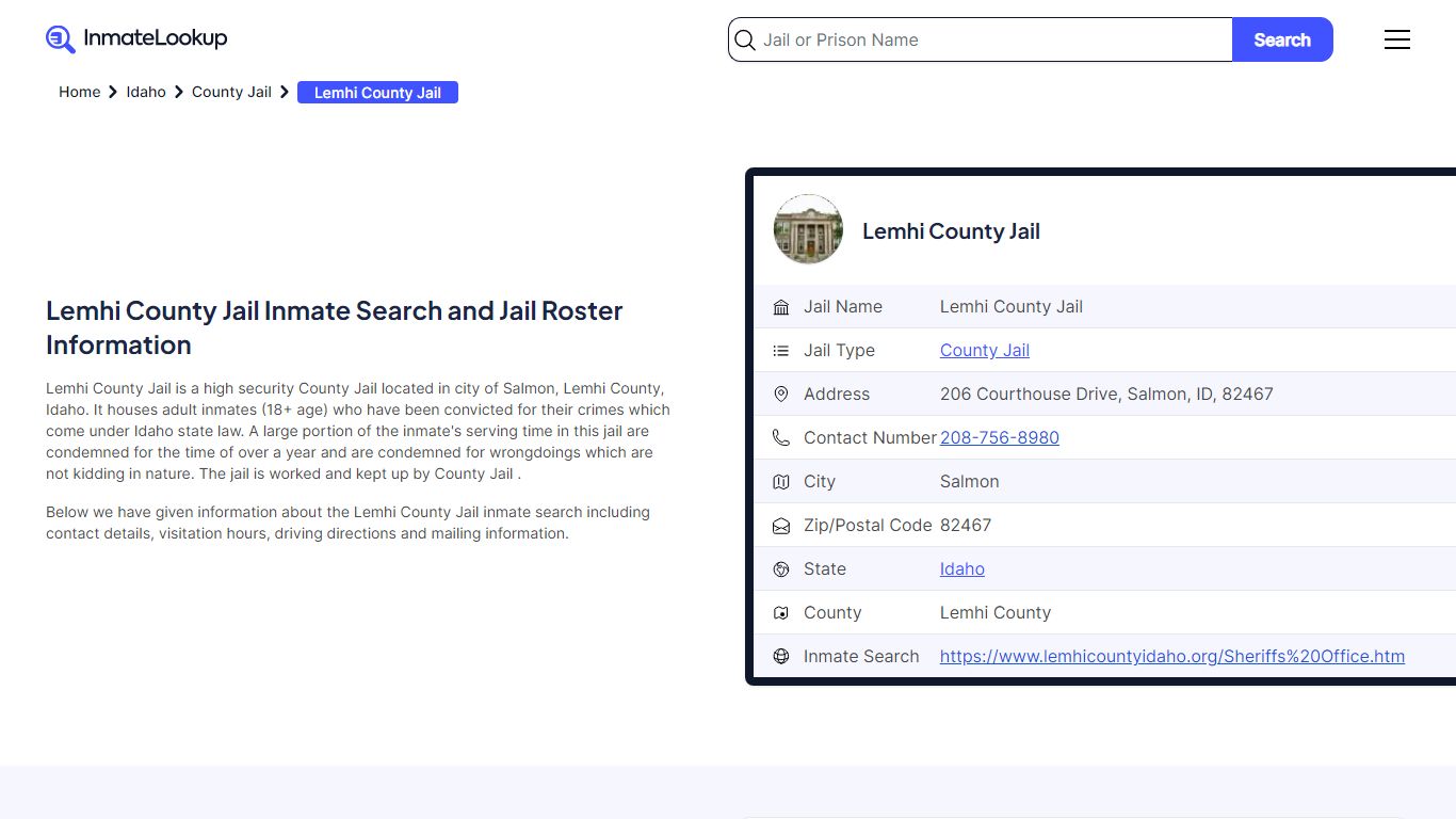 Lemhi County Jail Inmate Search - Salmon Idaho - Inmate Lookup