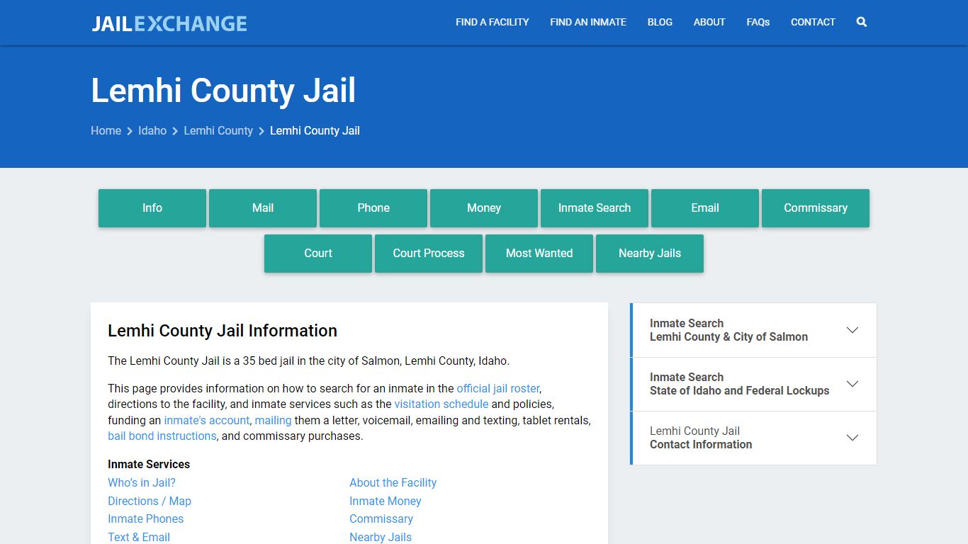 Lemhi County Jail, ID Inmate Search, Information